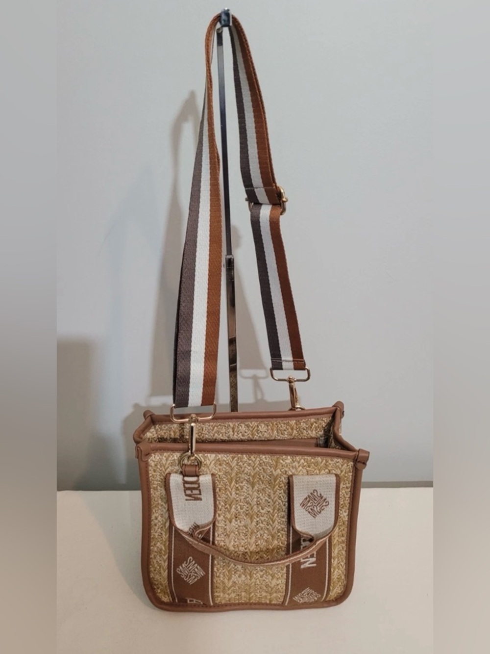 Steve Madden Brown and Cream Straw Tote Satchel - Picture 3 of 16
